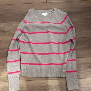 Evereve Gray Sweater with Pink Stripes